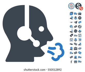 Operator Speech icon with free bonus pictures. Vector illustration style is flat iconic symbols, smooth blue colors, white background.
