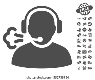 Operator Speech icon with free bonus pictures. Vector illustration style is flat iconic symbols, gray color, white background.