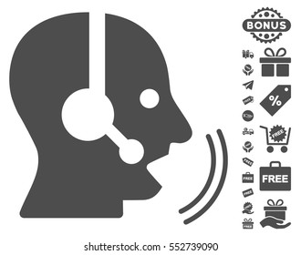 Operator Speech icon with free bonus design elements. Vector illustration style is flat iconic symbols, gray color, white background.