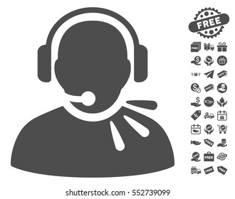 Operator Speech icon with free bonus icon set. Vector illustration style is flat iconic symbols, gray color, white background.