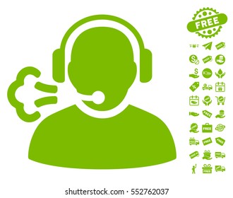 Operator Speech icon with free bonus clip art. Vector illustration style is flat iconic symbols, eco green color, white background.