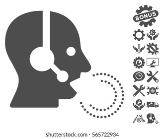 Operator Speech pictograph with bonus options icon set. Vector illustration style is flat iconic gray symbols on white background.