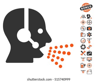 Operator Speech pictograph with bonus quad copter tools pictures. Vector illustration style is flat iconic symbols on white background.