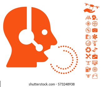 Operator Speech pictograph with bonus quad copter service symbols. Vector illustration style is flat iconic symbols on white background.