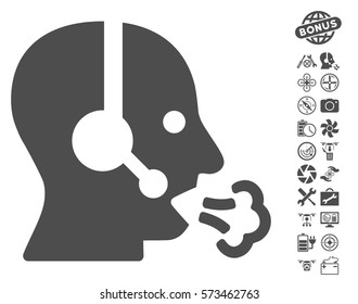 Operator Speech pictograph with bonus quadrocopter tools pictograph collection. Vector illustration style is flat iconic symbols on white background.