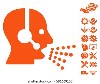 Operator Speech pictograph with bonus settings design elements. Vector illustration style is flat iconic orange symbols on white background.