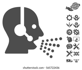 Operator Speech pictograph with bonus setup tools graphic icons. Vector illustration style is flat iconic gray symbols on white background.