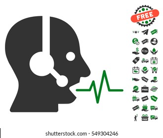 Operator Speech pictograph with free bonus pictures. Vector illustration style is flat iconic symbols, green and gray colors, white background.
