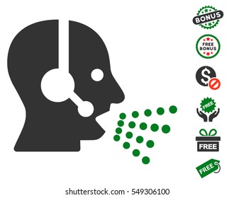 Operator Speech pictograph with free bonus design elements. Vector illustration style is flat iconic symbols, green and gray colors, white background.