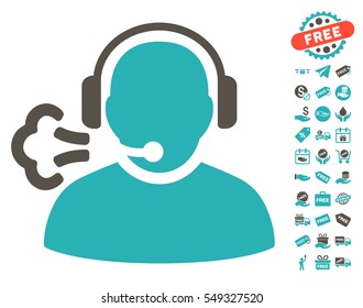 Operator Speech pictograph with free bonus pictures. Vector illustration style is flat iconic symbols, grey and cyan colors, white background.