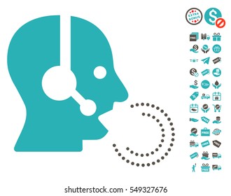 Operator Speech pictograph with free bonus clip art. Vector illustration style is flat iconic symbols, grey and cyan colors, white background.