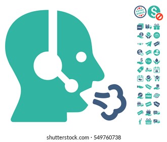 Operator Speech pictograph with free bonus images. Vector illustration style is flat iconic symbols, cobalt and cyan colors, white background.