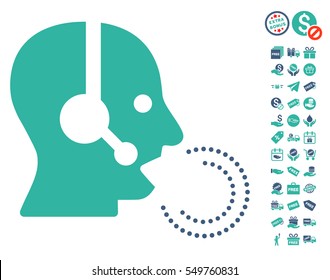 Operator Speech pictograph with free bonus clip art. Vector illustration style is flat iconic symbols, cobalt and cyan colors, white background.