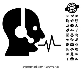 Operator Speech pictograph with free bonus clip art. Vector illustration style is flat iconic symbols, black color, white background.