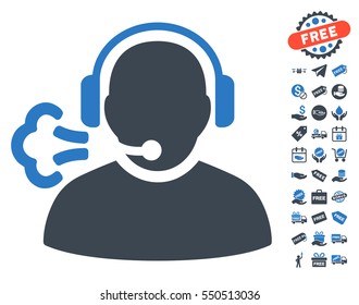 Operator Speech pictograph with free bonus pictograms. Vector illustration style is flat iconic symbols, smooth blue colors, white background.