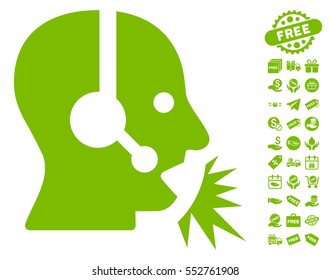 Operator Speech pictograph with free bonus symbols. Vector illustration style is flat iconic symbols, eco green color, white background.