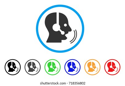 Operator Speech rounded icon. Style is a flat operator speech grey symbol inside light blue circle with black, gray, green, blue, red, orange variants. Vector designed for web and software interfaces.