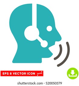 Operator Speech Sound Waves EPS vector icon. Illustration style is flat iconic bicolor grey and cyan symbol on white background.