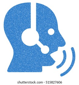 Operator Speech Sound Waves grainy textured icon for overlay watermark stamps. Flat symbol with unclean texture. Dotted vector cobalt ink rubber seal stamp with grunge design on a white background.