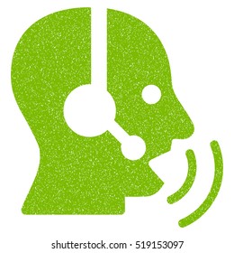 Operator Speech Sound Waves grainy textured icon for overlay watermark stamps. Flat symbol with dust texture. Dotted vector eco green ink rubber seal stamp with grunge design on a white background.
