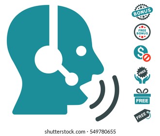 Operator Speech Sound Waves icon with free bonus symbols. Vector illustration style is flat iconic symbols, soft blue colors, white background.