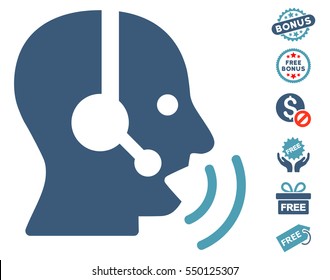 Operator Speech Sound Waves icon with free bonus icon set. Vector illustration style is flat iconic symbols, cyan and blue colors, white background.