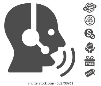Operator Speech Sound Waves icon with free bonus images. Vector illustration style is flat iconic symbols, gray color, white background.