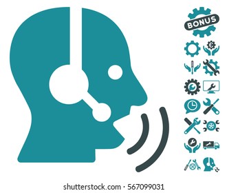 Operator Speech Sound Waves icon with bonus configuration pictograph collection. Vector illustration style is flat iconic soft blue symbols on white background.