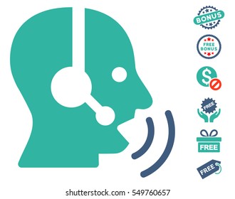 Operator Speech Sound Waves pictograph with free bonus graphic icons. Vector illustration style is flat iconic symbols, cobalt and cyan colors, white background.