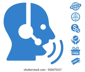 Operator Speech Sound Waves pictograph with free bonus pictograph collection. Vector illustration style is flat iconic symbols, cobalt color, white background.
