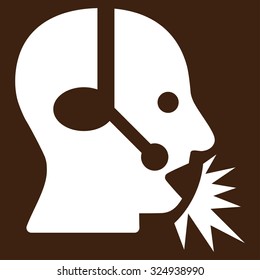 Operator Speech vector icon. Style is flat symbol, white color, rounded angles, brown background.