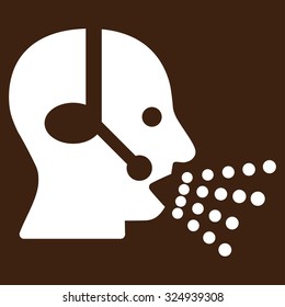 Operator Speech vector icon. Style is flat symbol, white color, rounded angles, brown background.