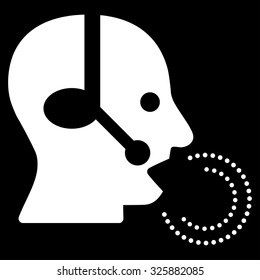 Operator Speech vector icon. Style is flat symbol, white color, rounded angles, black background.