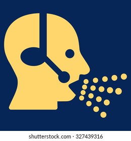 Operator Speech vector icon. Style is flat symbol, yellow color, rounded angles, blue background.