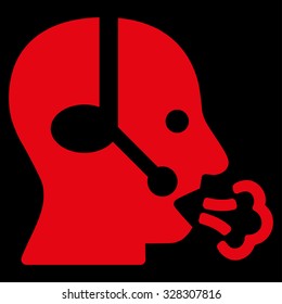 Operator Speech vector icon. Style is flat symbol, red color, rounded angles, black background.
