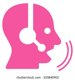 Operator Speech vector icon. Style is flat symbol, pink color, rounded angles, white background.