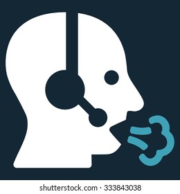 Operator Speech vector icon. Style is bicolor flat symbol, blue and white colors, rounded angles, dark blue background.