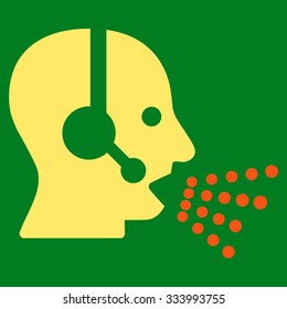 Operator Speech vector icon. Style is bicolor flat symbol, orange and yellow colors, rounded angles, green background.