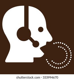 Operator Speech vector icon. Style is flat symbol, white color, rounded angles, brown background.