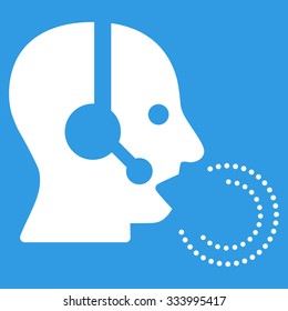 Operator Speech vector icon. Style is flat symbol, white color, rounded angles, blue background.