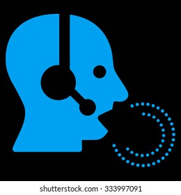 Operator Speech vector icon. Style is flat symbol, blue color, rounded angles, black background.