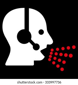 Operator Speech vector icon. Style is bicolor flat symbol, red and white colors, rounded angles, black background.