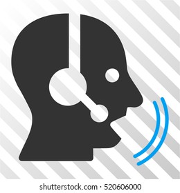 Operator Speech vector pictogram. Illustration style is flat iconic bicolor blue and gray symbol on a hatch transparent background.
