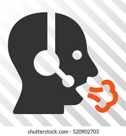 Operator Speech vector pictogram. Illustration style is flat iconic bicolor orange and gray symbol on a hatch transparent background.