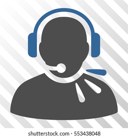 Operator Speech vector pictogram. Illustration style is flat iconic bicolor cobalt and gray symbol on a hatched transparent background.