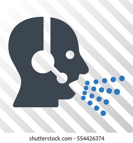 Operator Speech vector pictogram. Illustration style is flat iconic bicolor smooth blue symbol on a hatched transparent background.