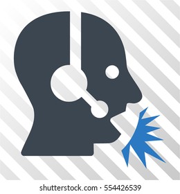 Operator Speech vector pictogram. Illustration style is flat iconic bicolor smooth blue symbol on a hatched transparent background.