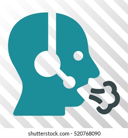 Operator Speech vector pictograph. Illustration style is flat iconic bicolor soft blue symbol on a hatched transparent background.
