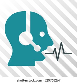 Operator Speech vector pictograph. Illustration style is flat iconic bicolor soft blue symbol on a hatched transparent background.