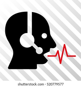 Operator Speech vector pictograph. Illustration style is flat iconic bicolor intensive red and black symbol on a hatched transparent background.